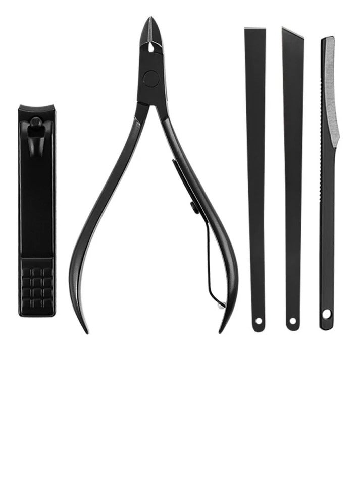 💅مجموعة أدوات تقليم وتلميع الأظافر المحمولة المصنوعة من الفولاذ المقاوم للصدأ - مجموعة من 5 قطع للعناية المثالية بالأظافر( لون الاسود⚫) - Image 1